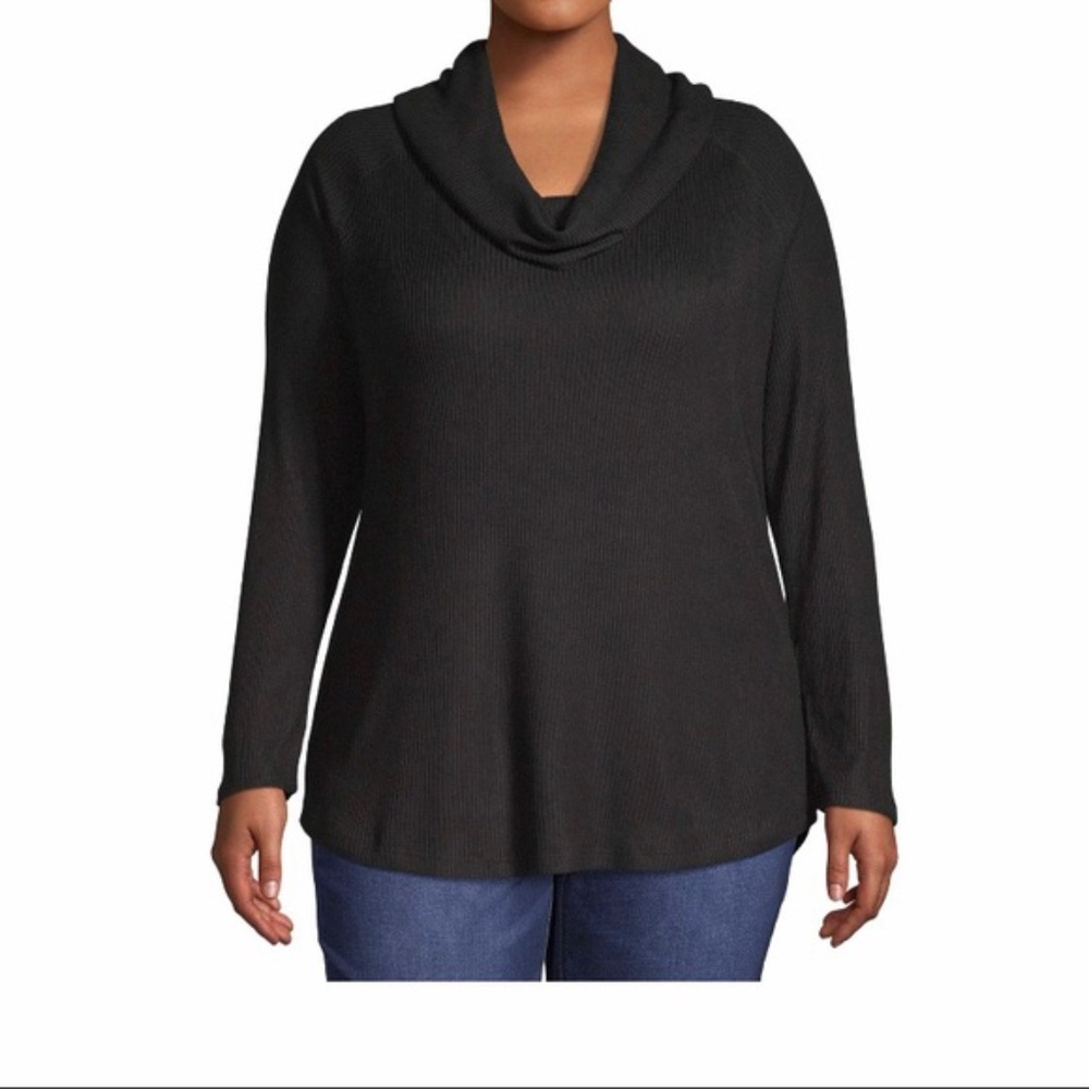 Terra & sky women plus cowl neck ribbed top sweater black long sleeve size 14W